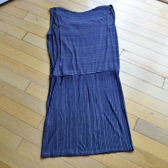 Derek Lam For Design Nation Sz Large Striped Black Combo Drape Neck Dress - Picture 8 of 11